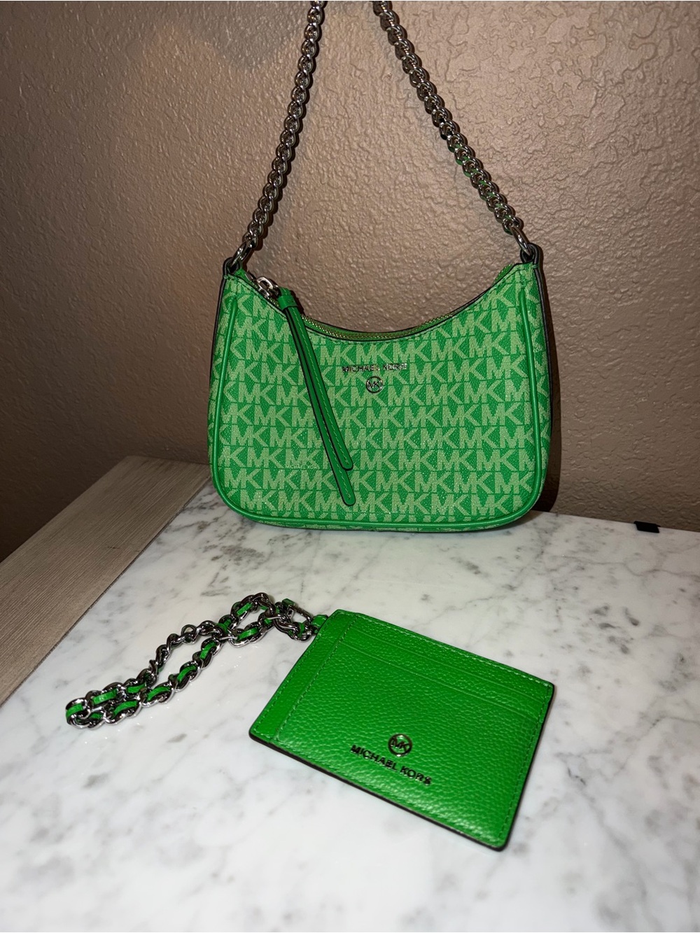 Michael Kors Green MK Logo Shoulder Bag with Card Holder